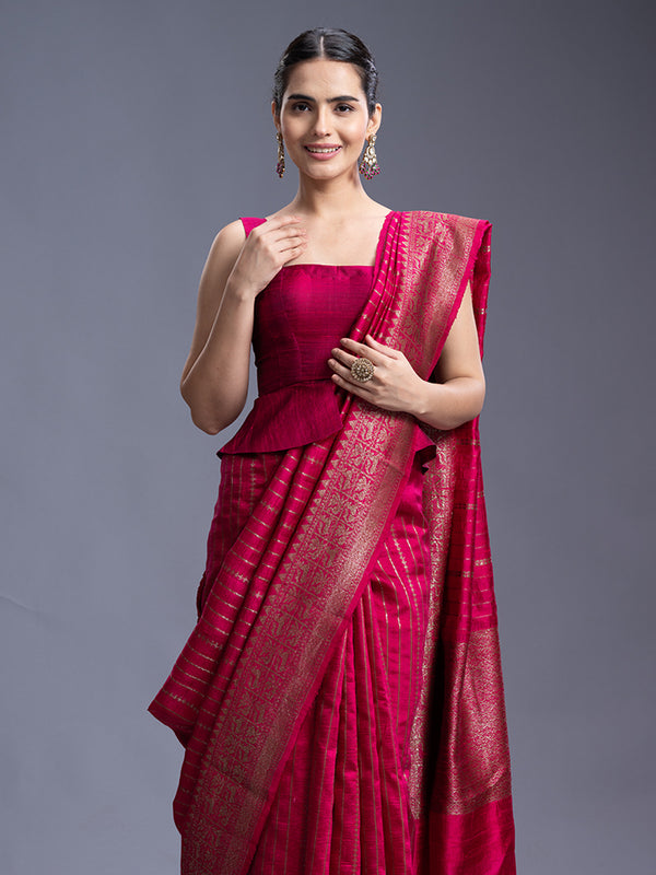 Reddish Maroon Rose Silk Banarasi 