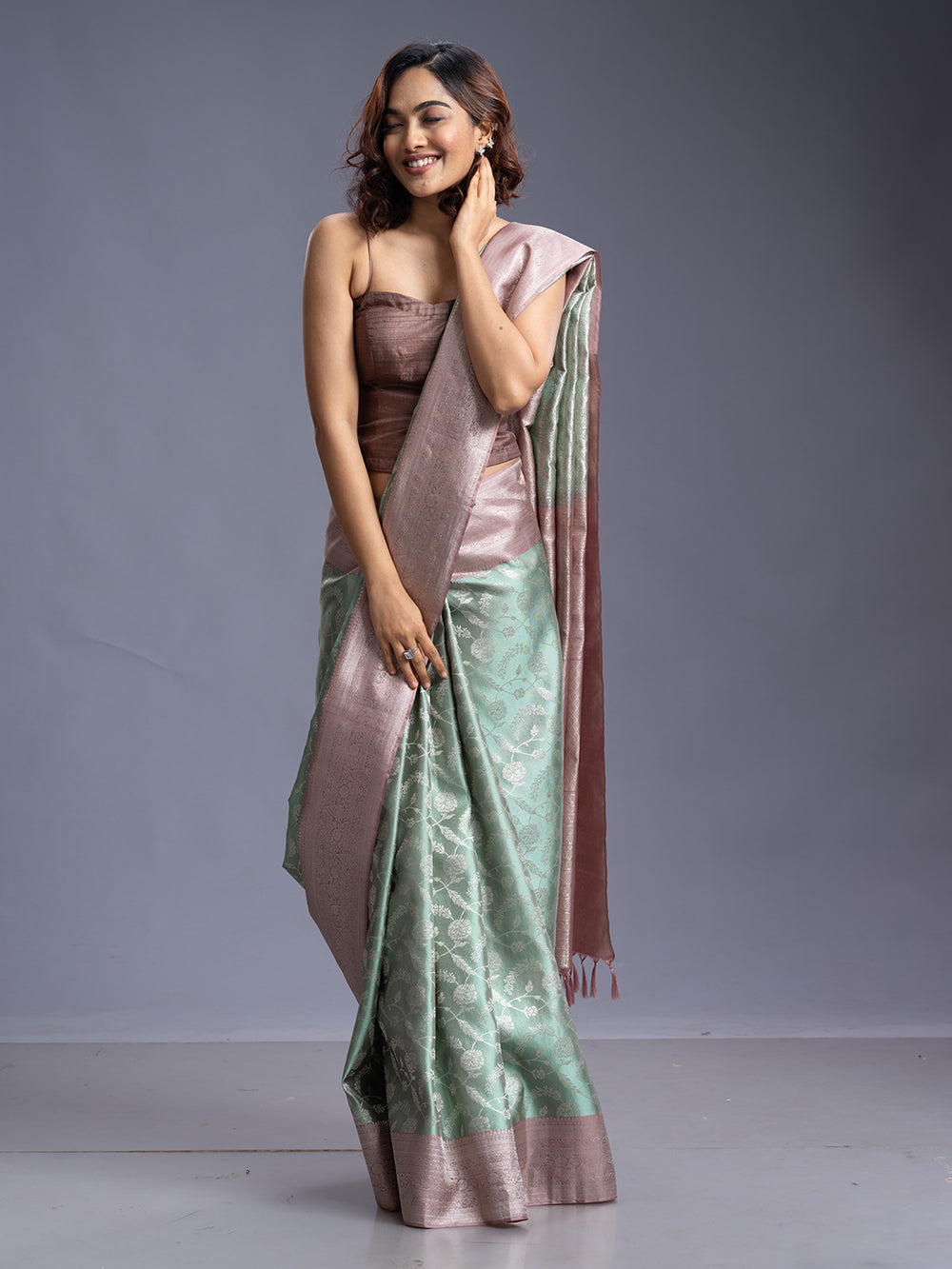 Silver Tissue Brocade Blouse Kancheepuram Bridal Saree