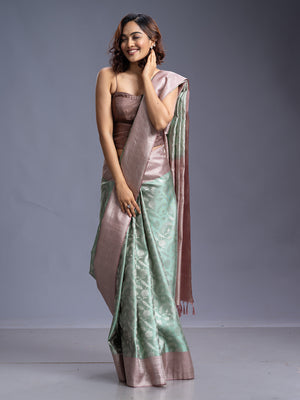 Silver Tissue Brocade Blouse Kancheepuram Bridal Saree