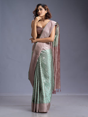 Silver Tissue Brocade Blouse Kancheepuram Bridal Saree
