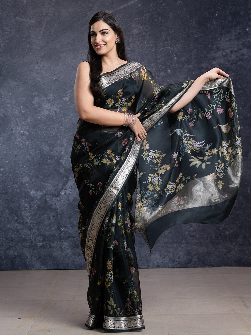 Deep Green Organza Ethnic Wear Saree