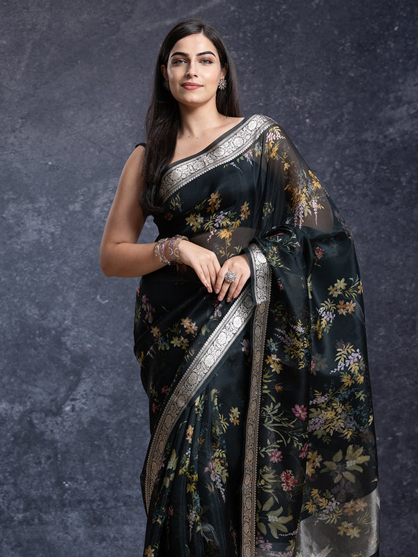 Deep Green Organza Ethnic Wear Saree
