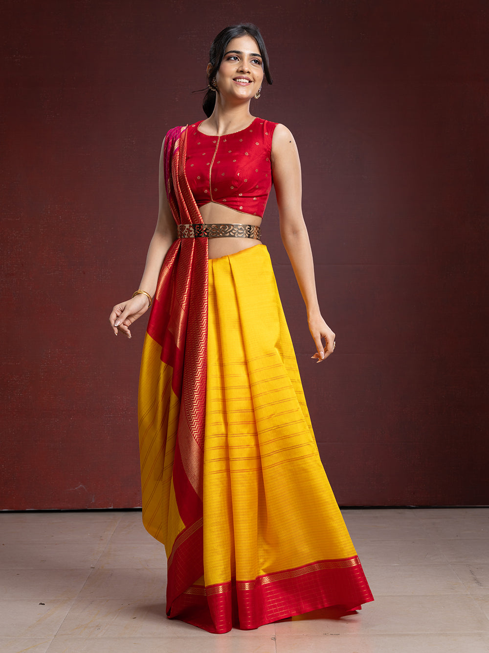 Yellow With Contrast Pure Silk Saree