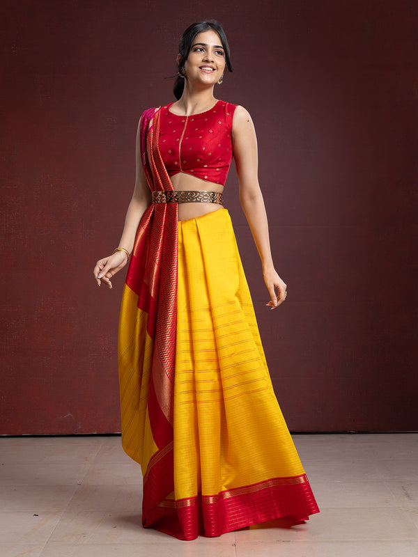 Yellow With Contrast Pure Silk Saree