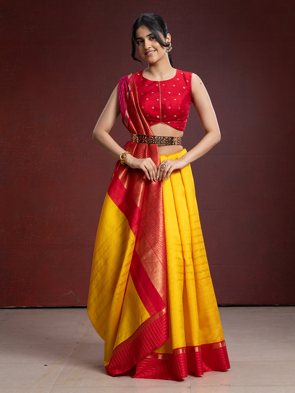 Yellow With Contrast Pure Silk Saree