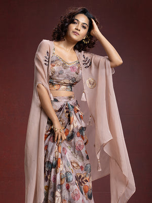 Chikku Shade Georgette Crop Top Skirt