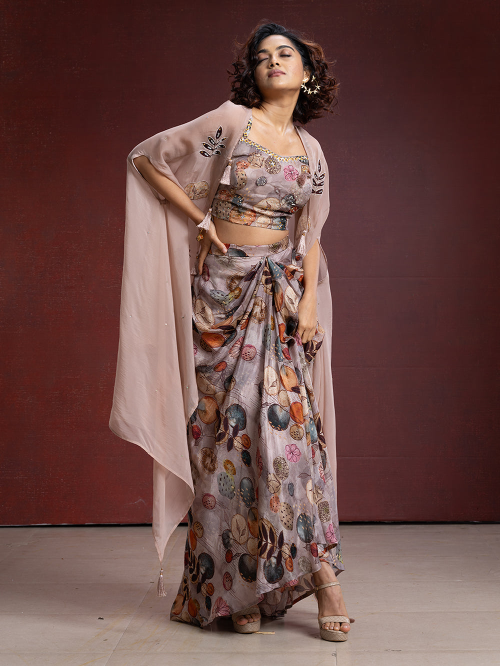Chikku Shade Georgette Crop Top Skirt