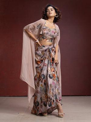 Chikku Shade Georgette Crop Top Skirt