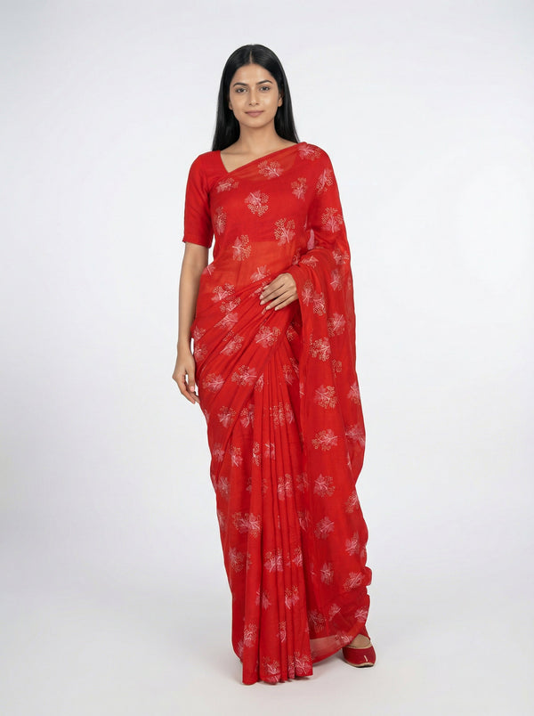Chiffon Red Lightweight  Saree with Glitter Print Work
