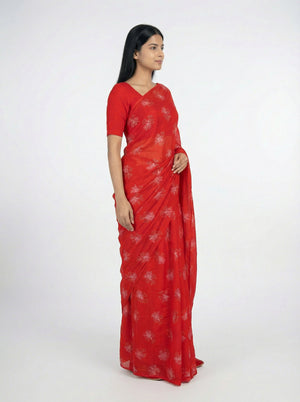 Chiffon Red Lightweight  Saree with Glitter Print Work