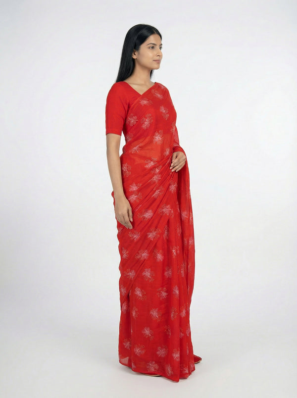 Chiffon Red Lightweight  Saree with Glitter Print Work