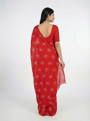 Chiffon Red Lightweight  Saree with Glitter Print Work