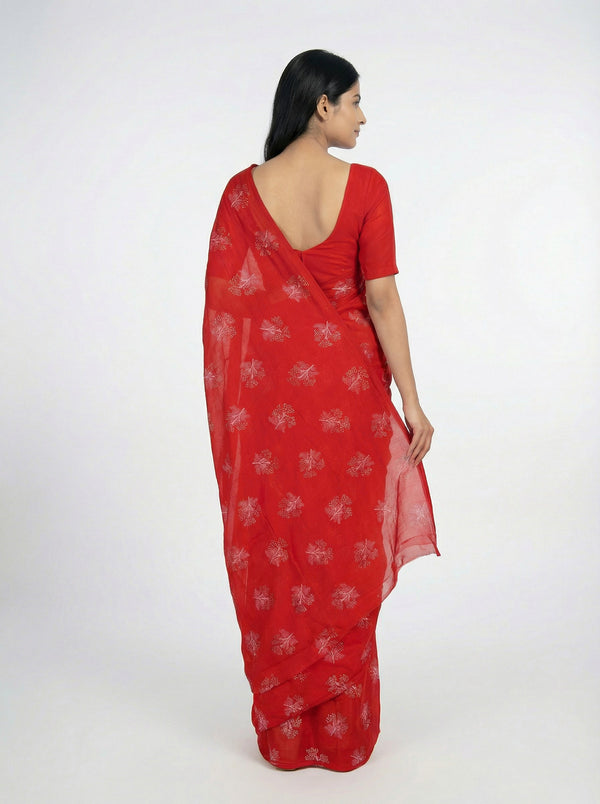 Chiffon Red Lightweight  Saree with Glitter Print Work