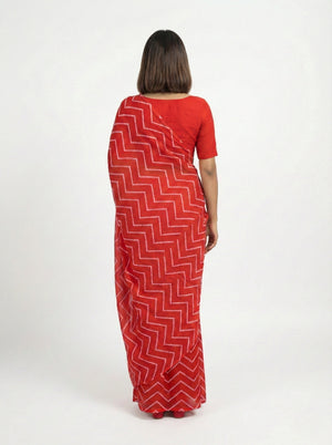 Chiffon Classic Red Saree with Statement Zig Zag Design