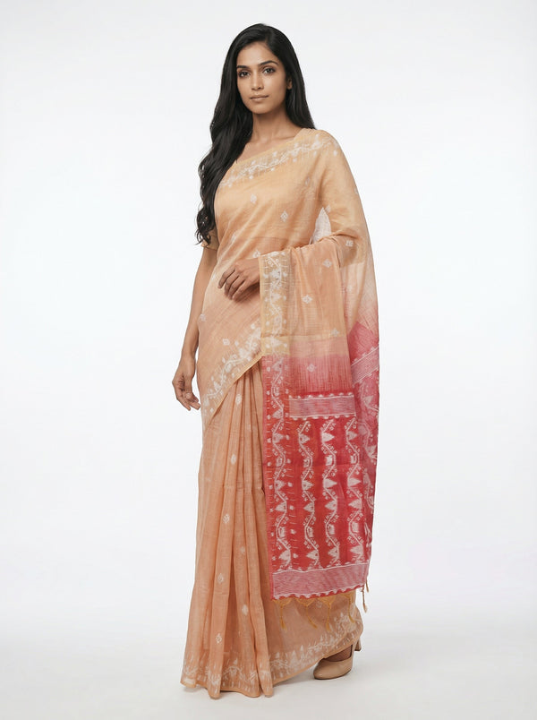 Chanderi Fresh Peach Traditional  Saree with Patterned Blouse