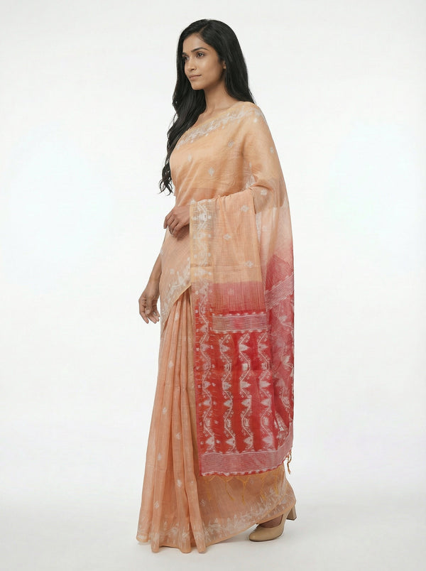 Chanderi Fresh Peach Traditional  Saree with Patterned Blouse