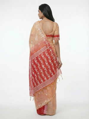 Chanderi Fresh Peach Traditional  Saree with Patterned Blouse