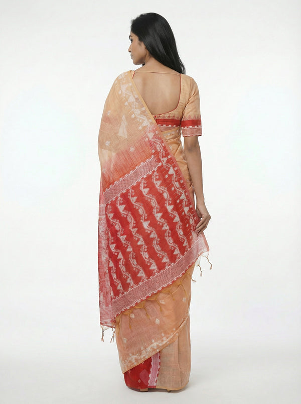 Chanderi Fresh Peach Traditional  Saree with Patterned Blouse