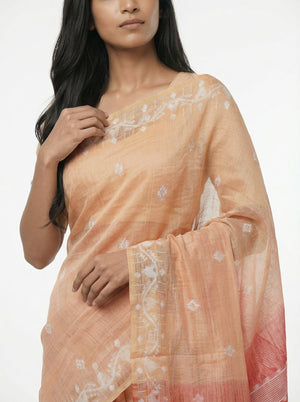 Chanderi Fresh Peach Traditional  Saree with Patterned Blouse