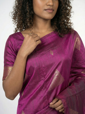 Semi Silk Women’s Wine Saree with Contrast Peacock Blue Blouse