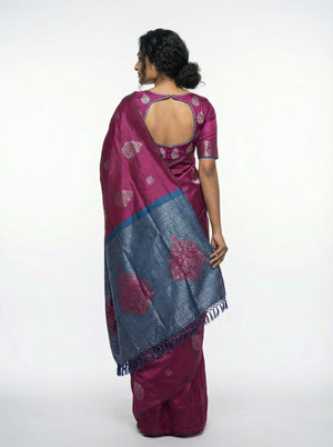 Semi Silk Classic Wine Saree with Butta and Square Design