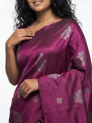 Semi Silk Classic Wine Saree with Butta and Square Design