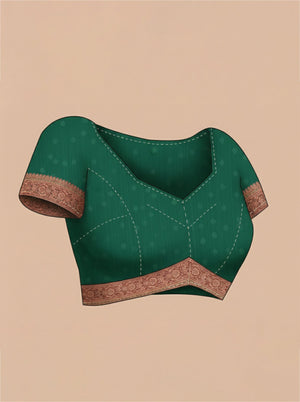 Silk Premium Ochre Yellow Saree with Bottle Green Contrast Blouse
