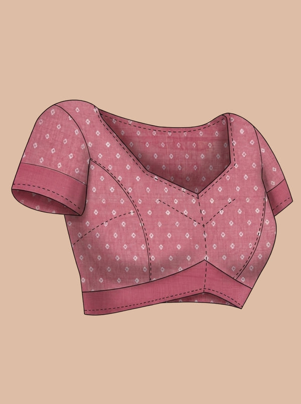 Semi Chanderi Light Salmon  Saree with Zig Zag Border & Grapefruit Pink Blouse