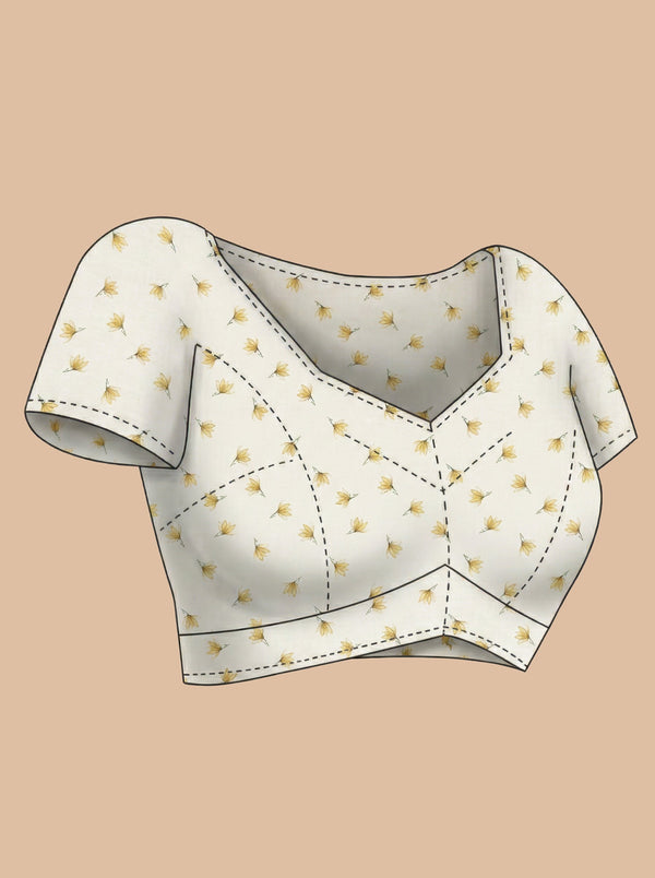 Semi Silk Women’s Ivory  Saree with Minimal Plain Design and Printed Blouse Piece