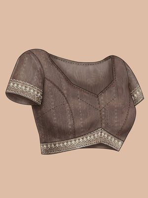 Shimmer Organza  Brown  Saree with Plain Border Blouse