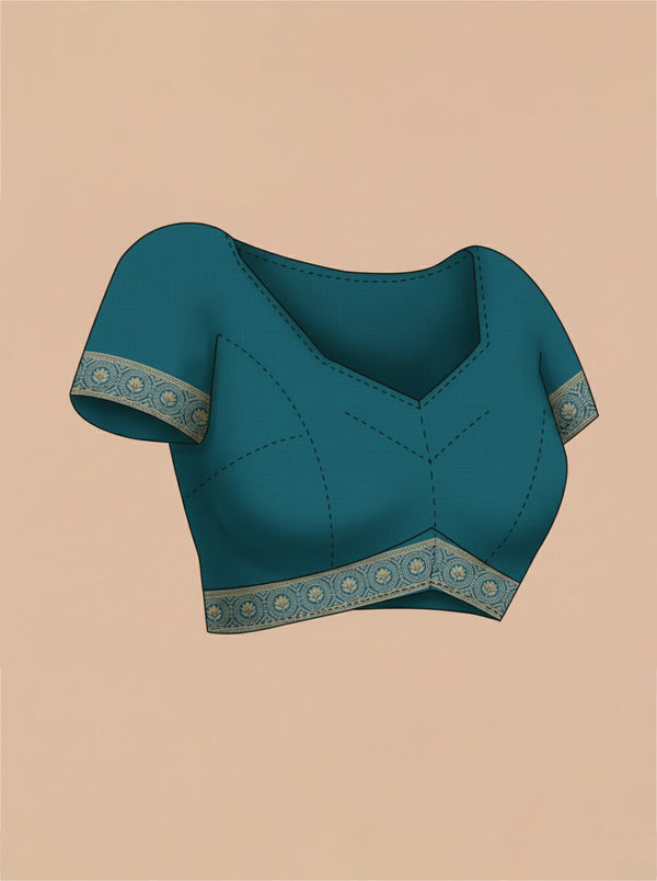 Semi Silk Peacock Blue Saree for Women with Gapped Butta Pattern