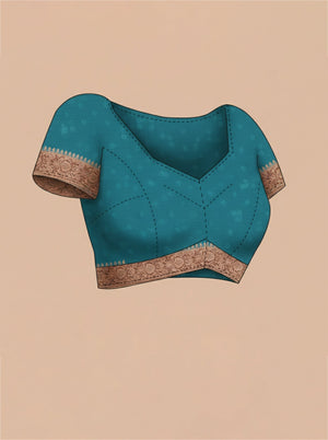 Semi Silk Wine  Saree with Copper Self Butta Motifs & Peacock Blue Blouse