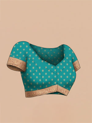 Semi Silk Mustard Yellow Saree with Peacock Blue Self Floral Motif Blouse
