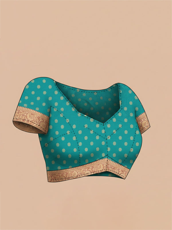 Semi Silk Mustard Yellow Saree with Peacock Blue Self Floral Motif Blouse
