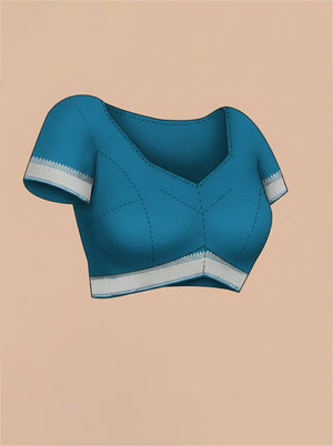 Semi Silk Ethnic Peacock Blue Saree with Traditional Tissue Work