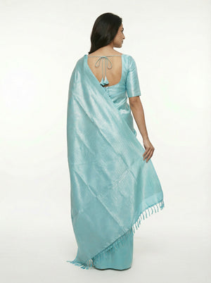 Semi Silk Sea Foam Ethnic Saree with Detailed Jacquard Work