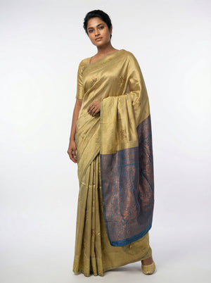 Semi Silk Women’s Pista Green Saree with Traditional Floral Buttas