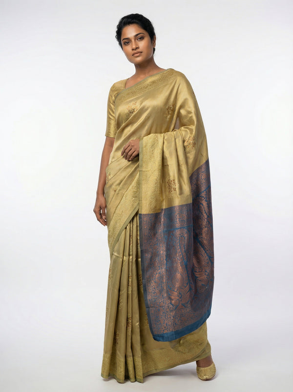 Semi Silk Women’s Pista Green Saree with Traditional Floral Buttas