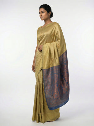 Semi Silk Women’s Pista Green Saree with Traditional Floral Buttas