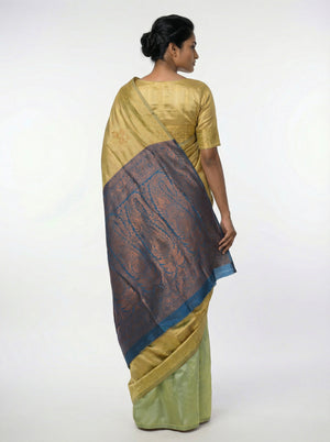 Semi Silk Women’s Pista Green Saree with Traditional Floral Buttas