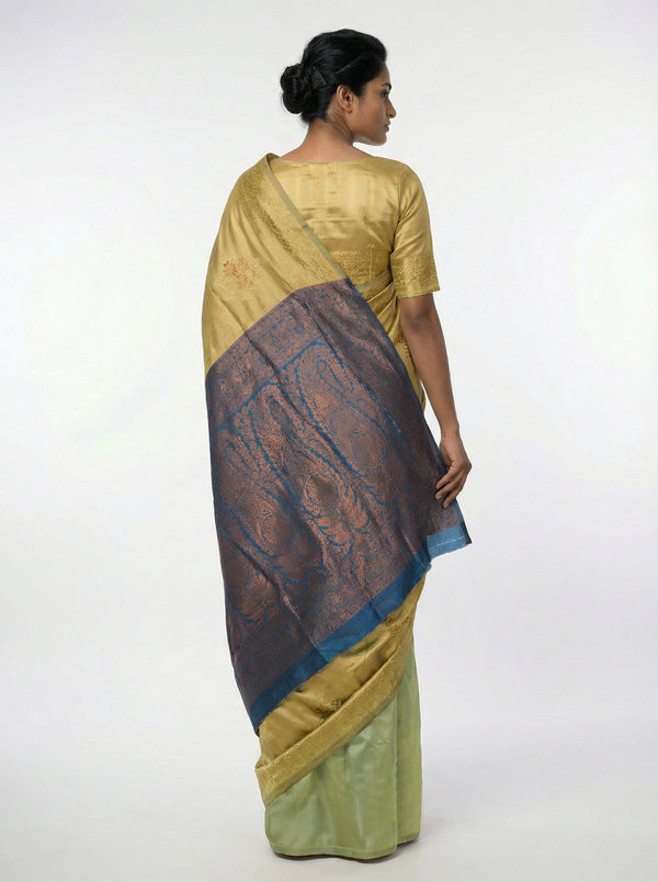 Semi Silk Women’s Pista Green Saree with Traditional Floral Buttas