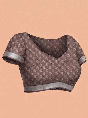 Tissue Linen Brown Floral Printed Saree