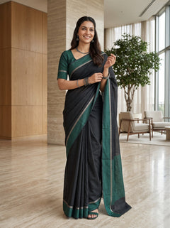 Cotton Silk Bottle Green Black Dual-Tone Saree