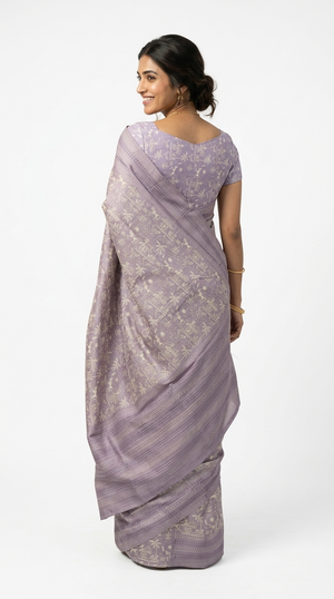 Cotton Lavender Purple Traditional Printed Saree