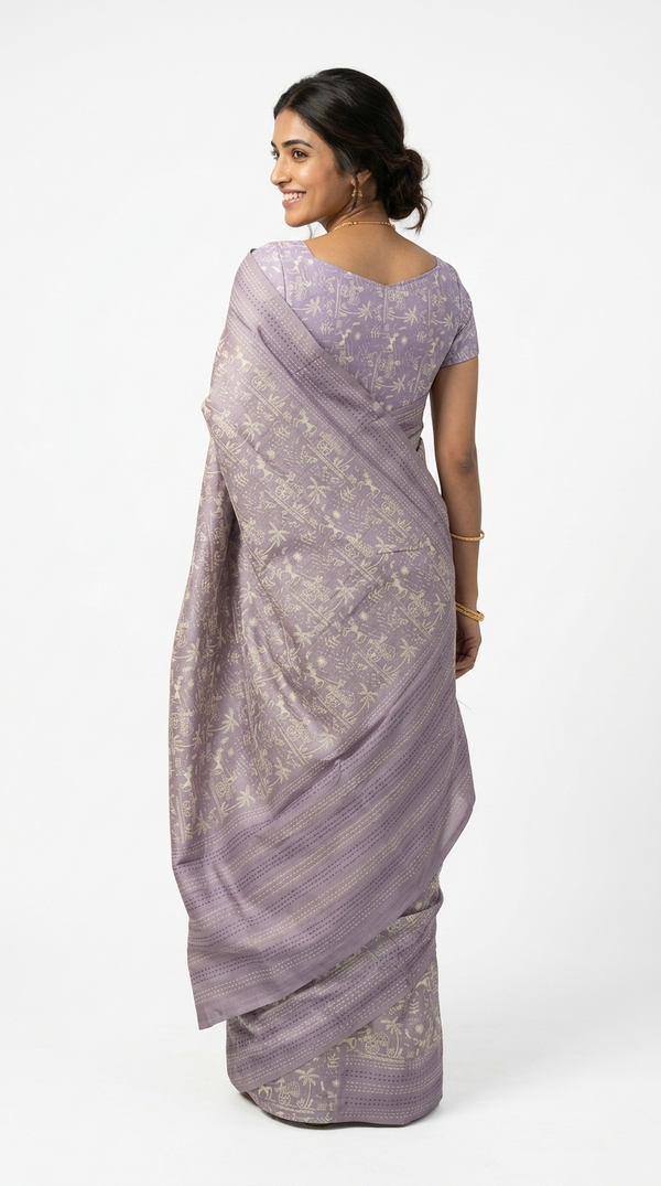 Cotton Lavender Purple Traditional Printed Saree
