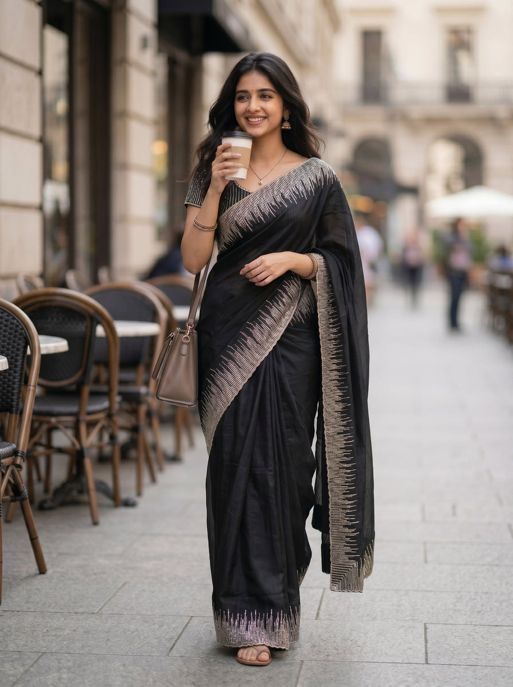 Organza Black Sequin Embellished Ombre Border Saree