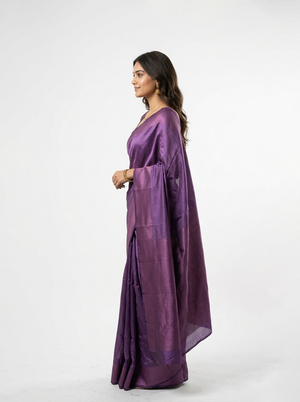Semi Silk Purple Plain Saree