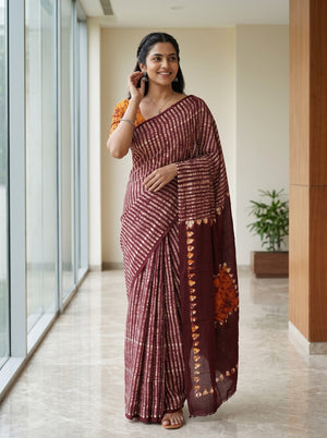 Modal Maroon Batik Crackle Print Saree