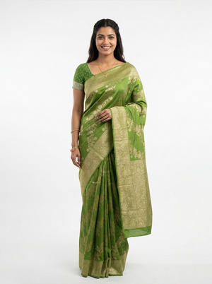 Banarasi Green Rich Zari Floral Saree