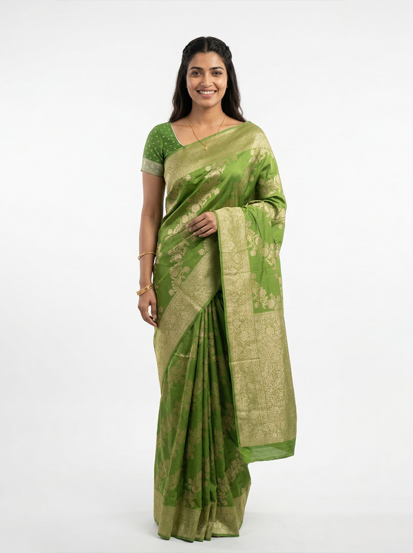 Banarasi Green Rich Zari Floral Saree
